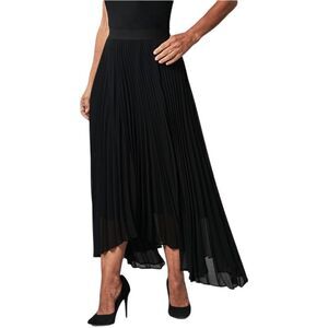 Sz M Arden B Black Fully Pleated Chiffon High Low Maxi Skirt